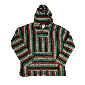 Mexican Baja Hoodie Size Large Black Green Yellow Red Grunge Indie Sleaze